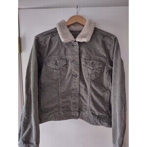 Sonoma Life + Style Faux Fur Sherpa Collar Corduroy Jacket Sage Green Women’s XL
